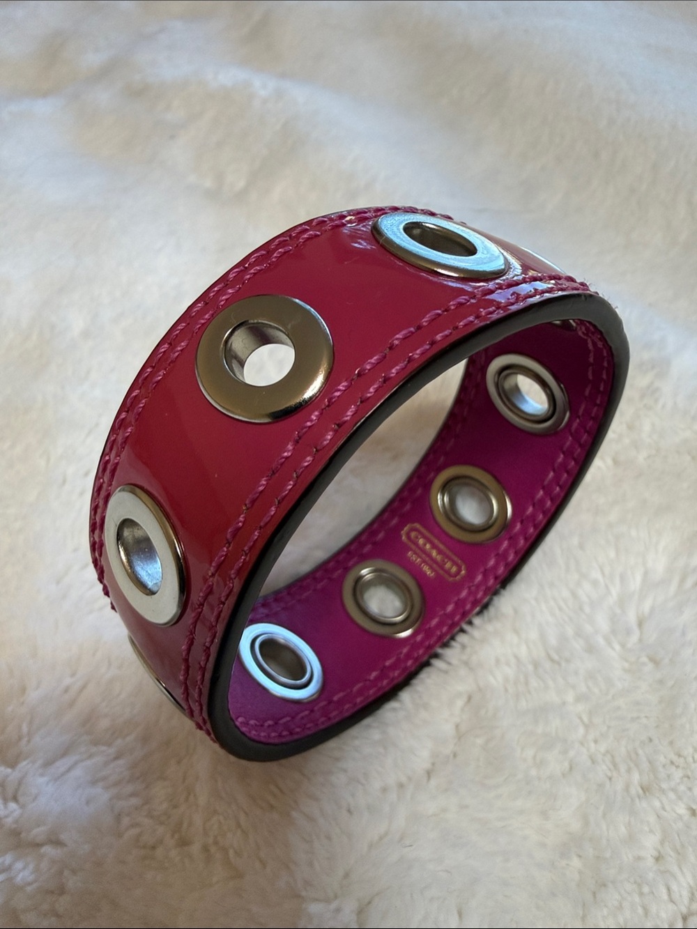 Coach Patent Leather Grommet Bangle Statement Bracelet Y2K 2004